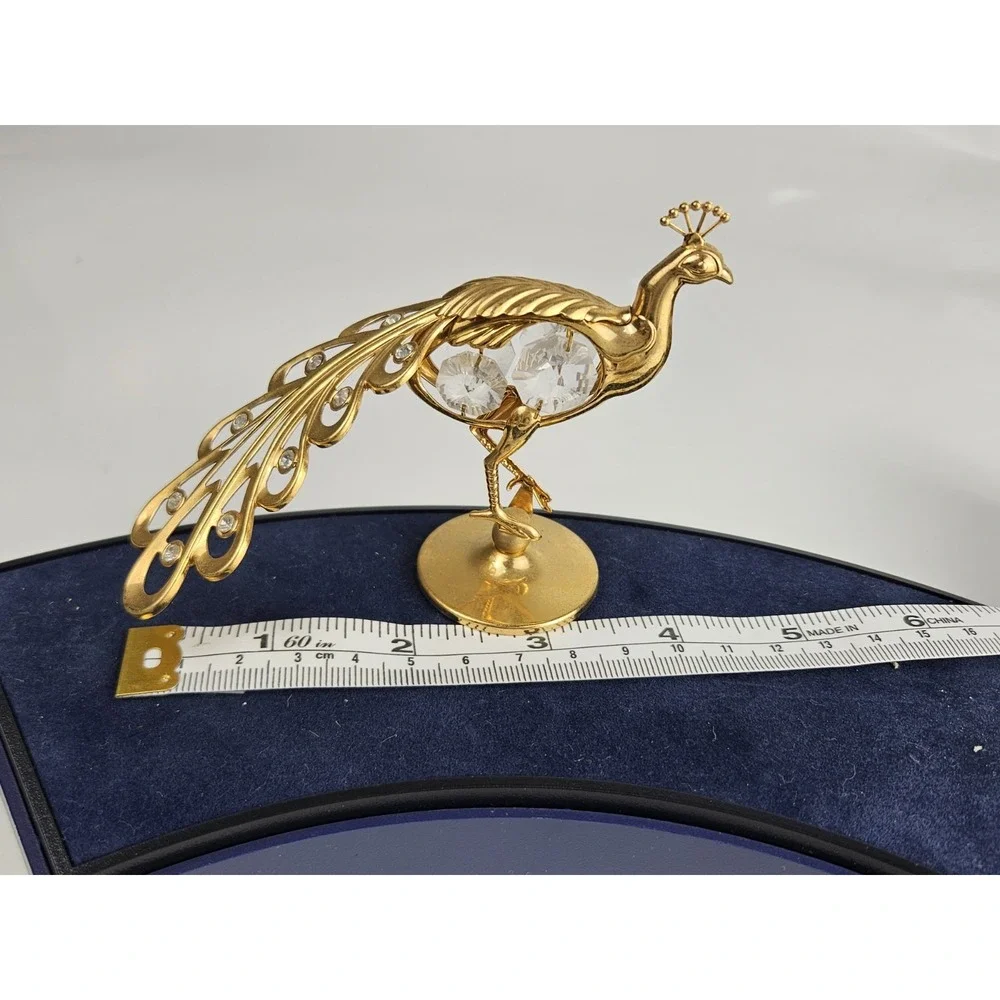 Vintage Peacock Figurine Austrian Crystal 24K Gold Plated Mascot USA No Box‎